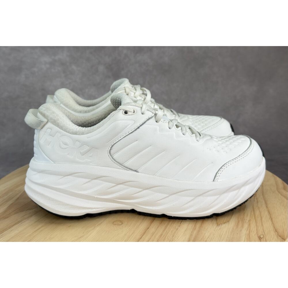 Hoka One One Bondi SR White Leather Slip Resistant Shoes Womens Size 8.5